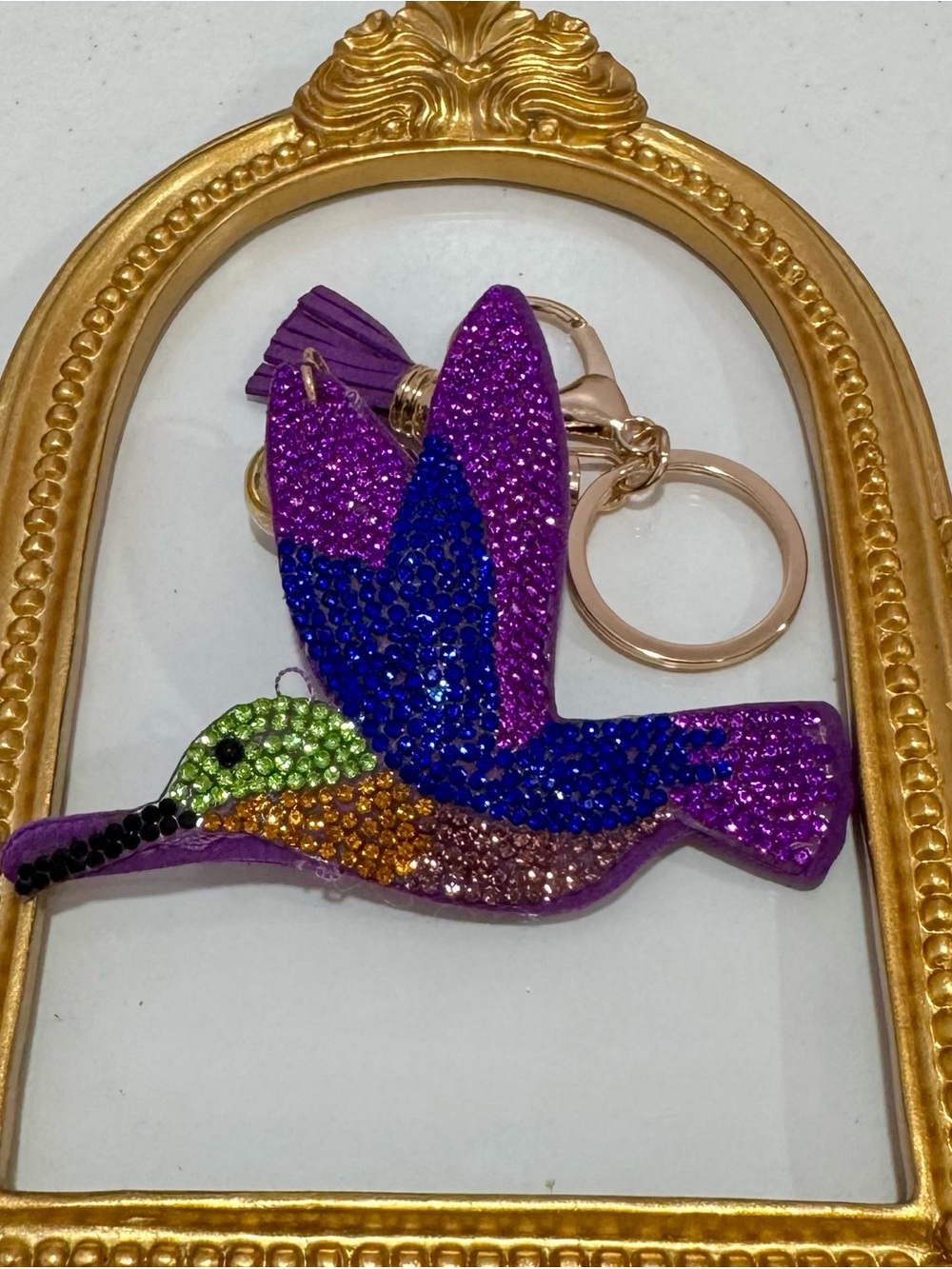 New Purple Multicolor Hummingbird Rhinestone Keychain - Picture 2 of 5